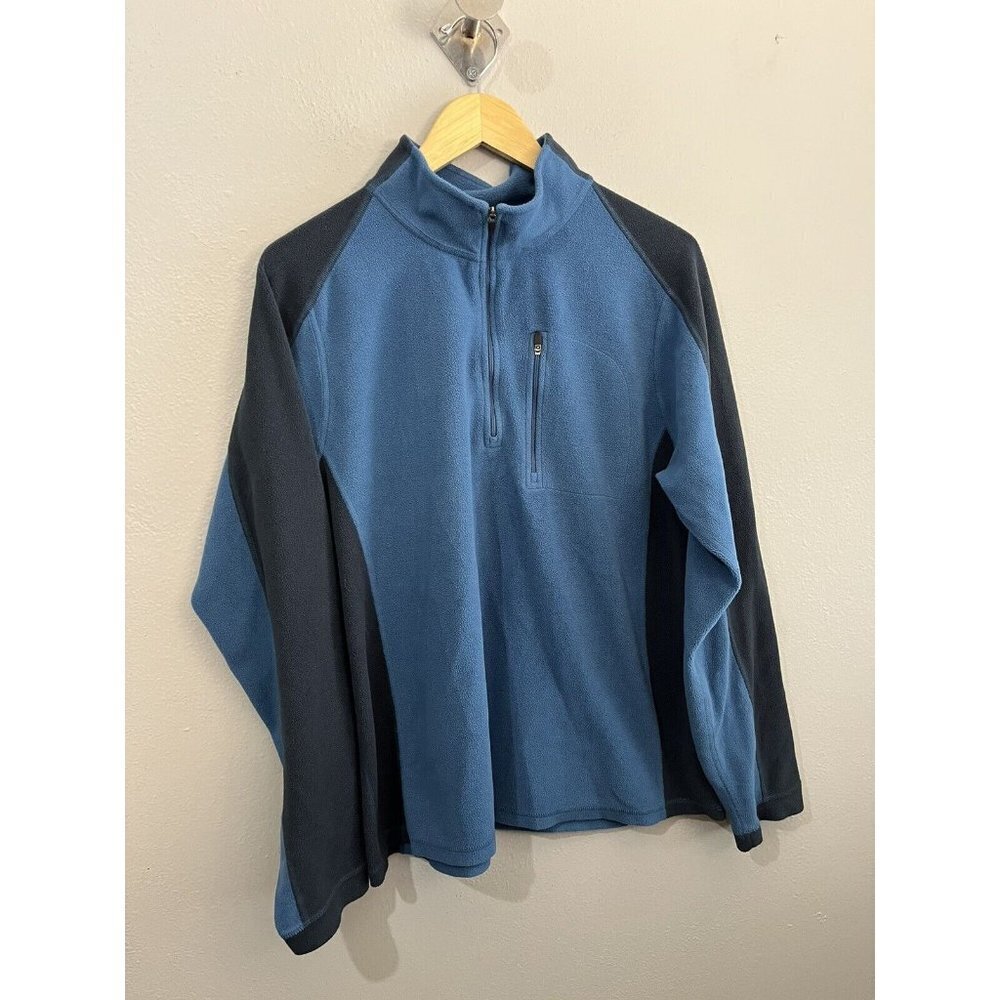 LL Bean Fleece Sweatshirt Men Large Blue 1/4 Zip Color Block